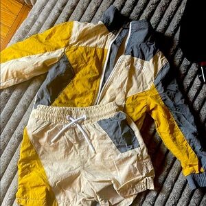 Kith Cream, Yellow and Gray Shorts and Jacket Windbreaker Set